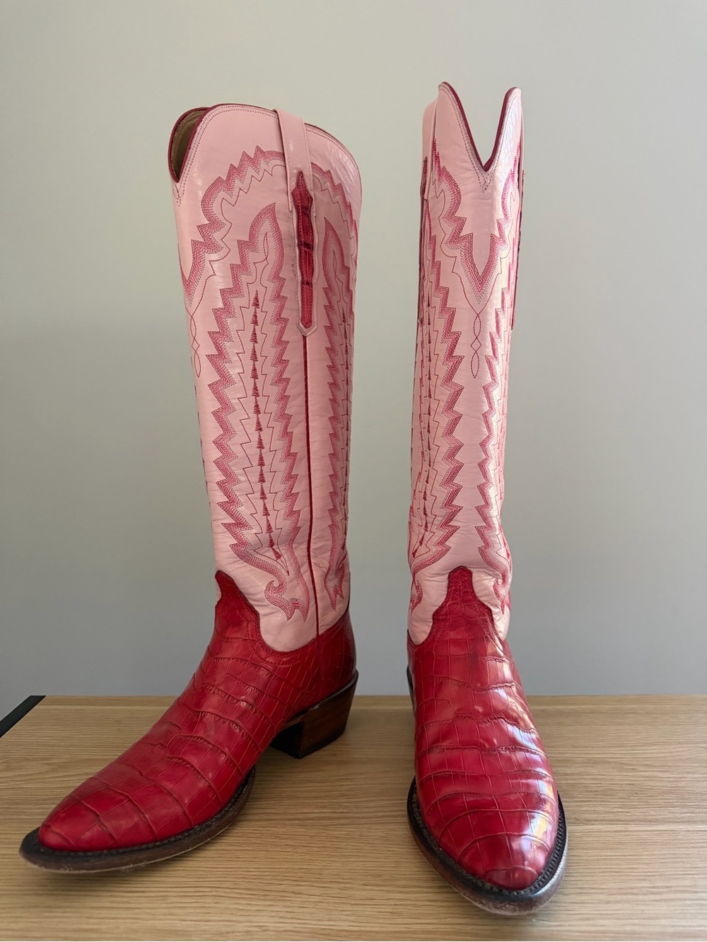 Lucchese Pink and Red Over-the-Knee Western Boots